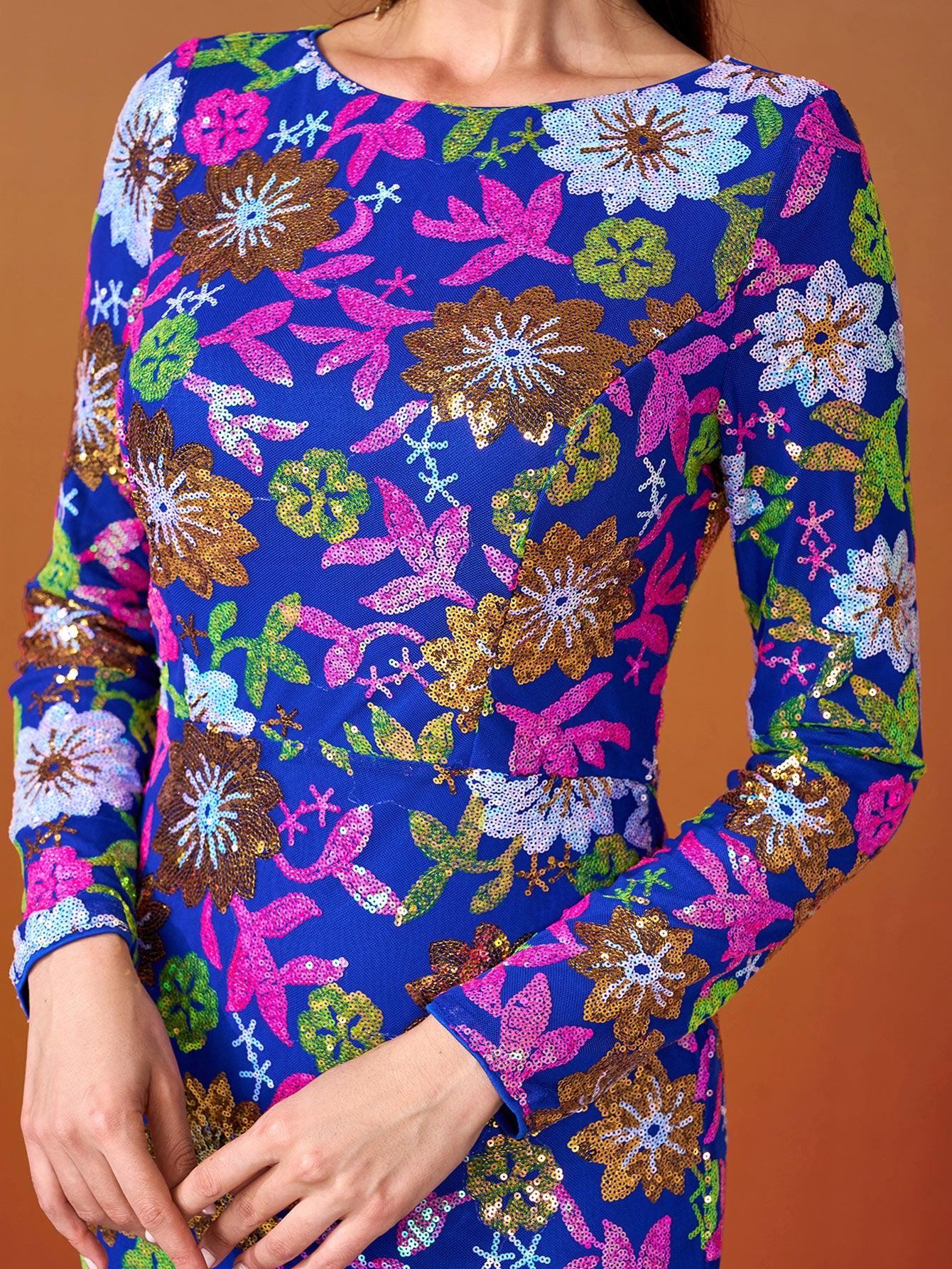 Crew Neck Floral Sequin Dress RJ10987 - MISS ORD