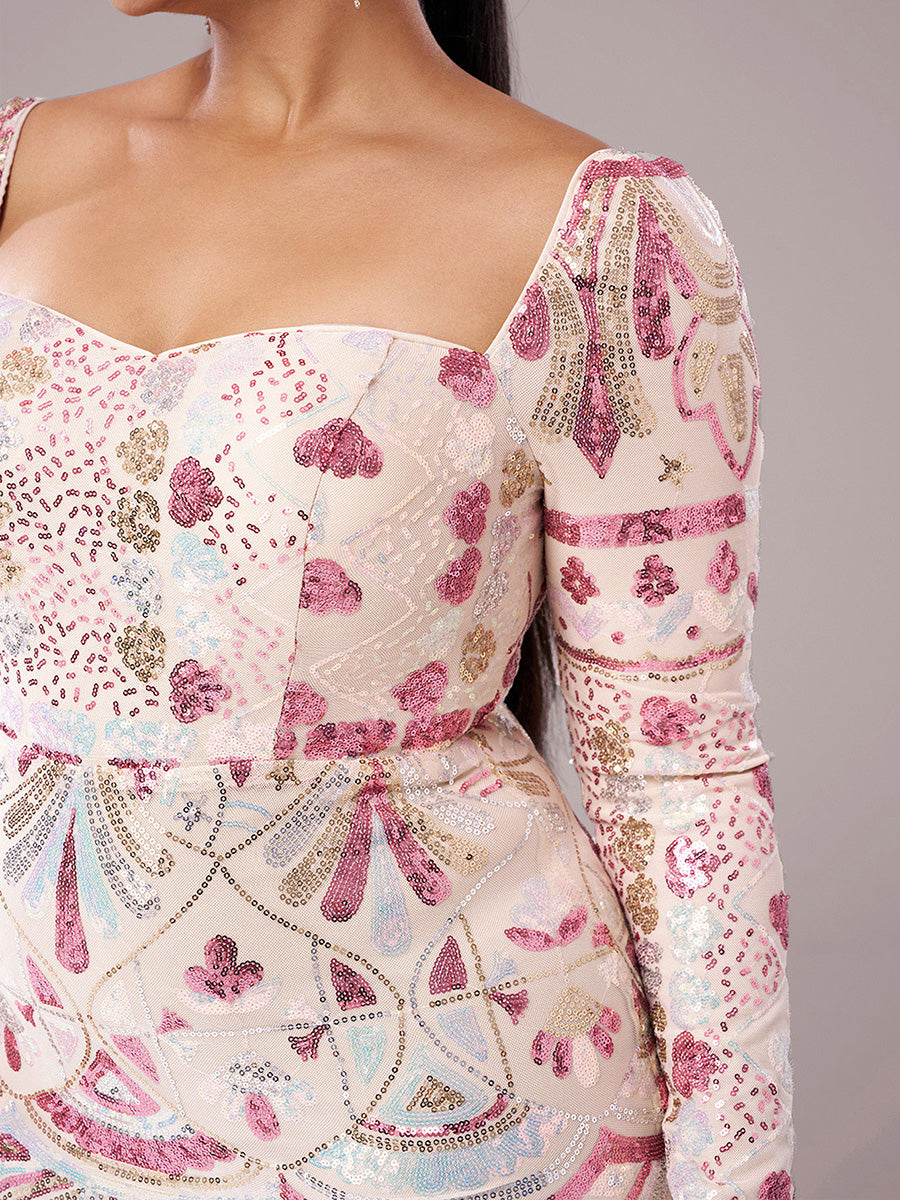 Plus Square Neck Sequin Split Midi Dress PRM20830 - MISS ORD