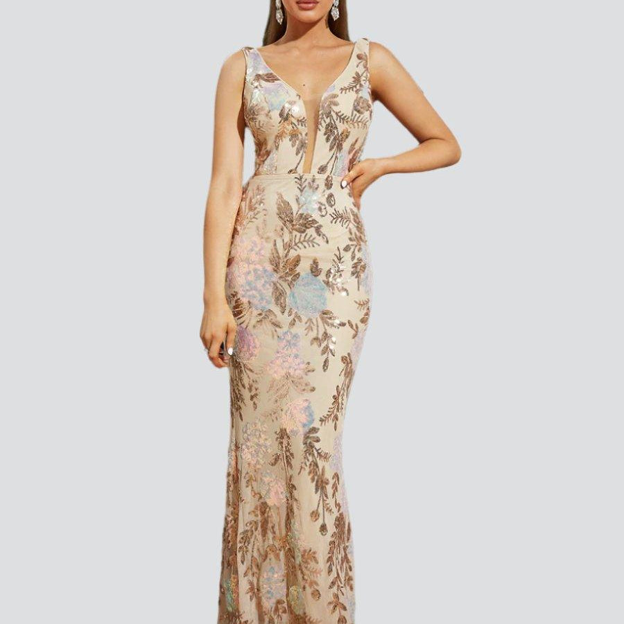 Floral Sleeveless Sequin Evening Dress XJ1986 - MISS ORD