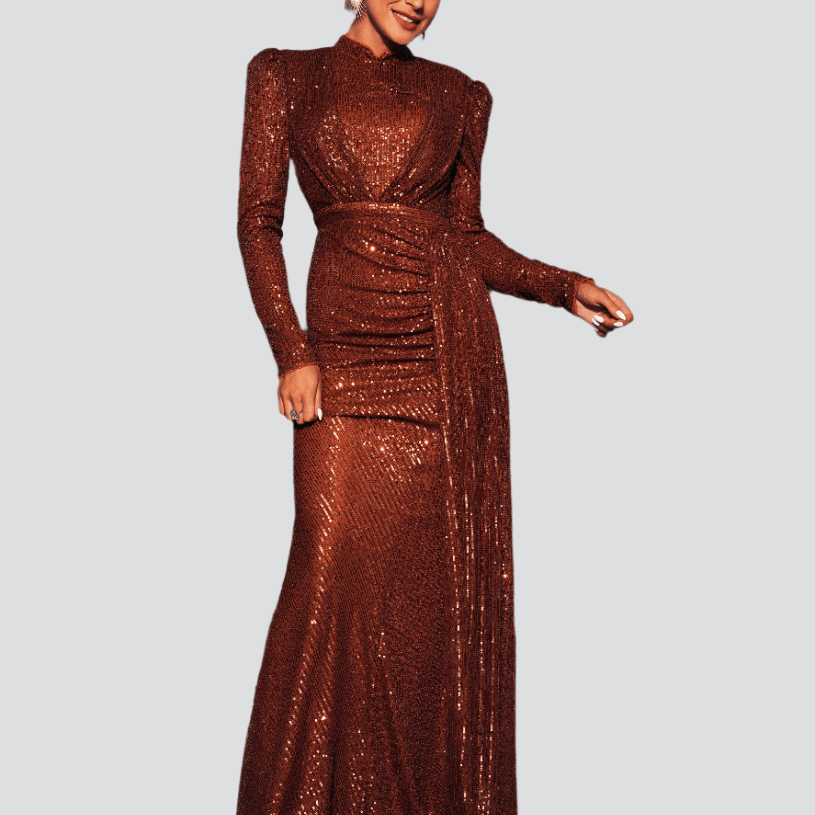 Full Cover Brown Sequin Dress RJ11834 - MISS ORD