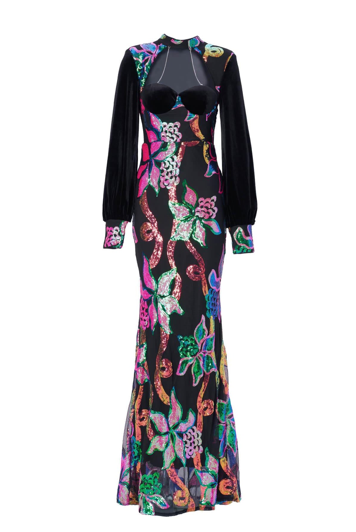 Cutout Lantern Sleeve Mermaid Dress RJ11296 - MISS ORD