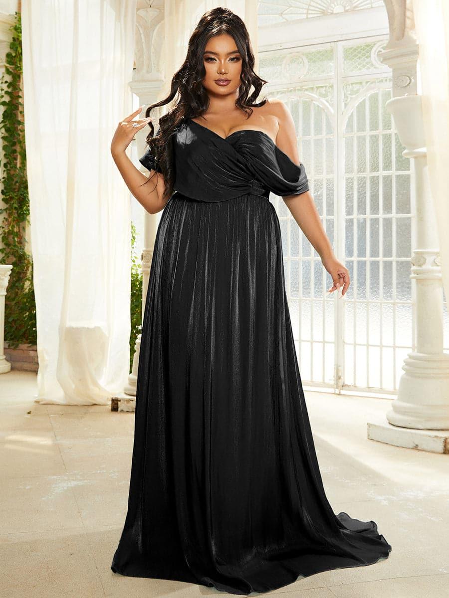 Plus Size One Shoulder A-Line Emerald Blue Bridesmaid Dress PXL079 - MISS ORD