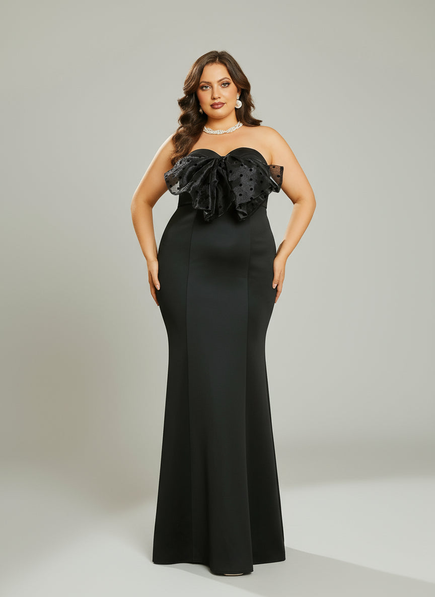 Plus Size Bow Knot Strapless Off Shoulder Backless Mermaid Evening Dress