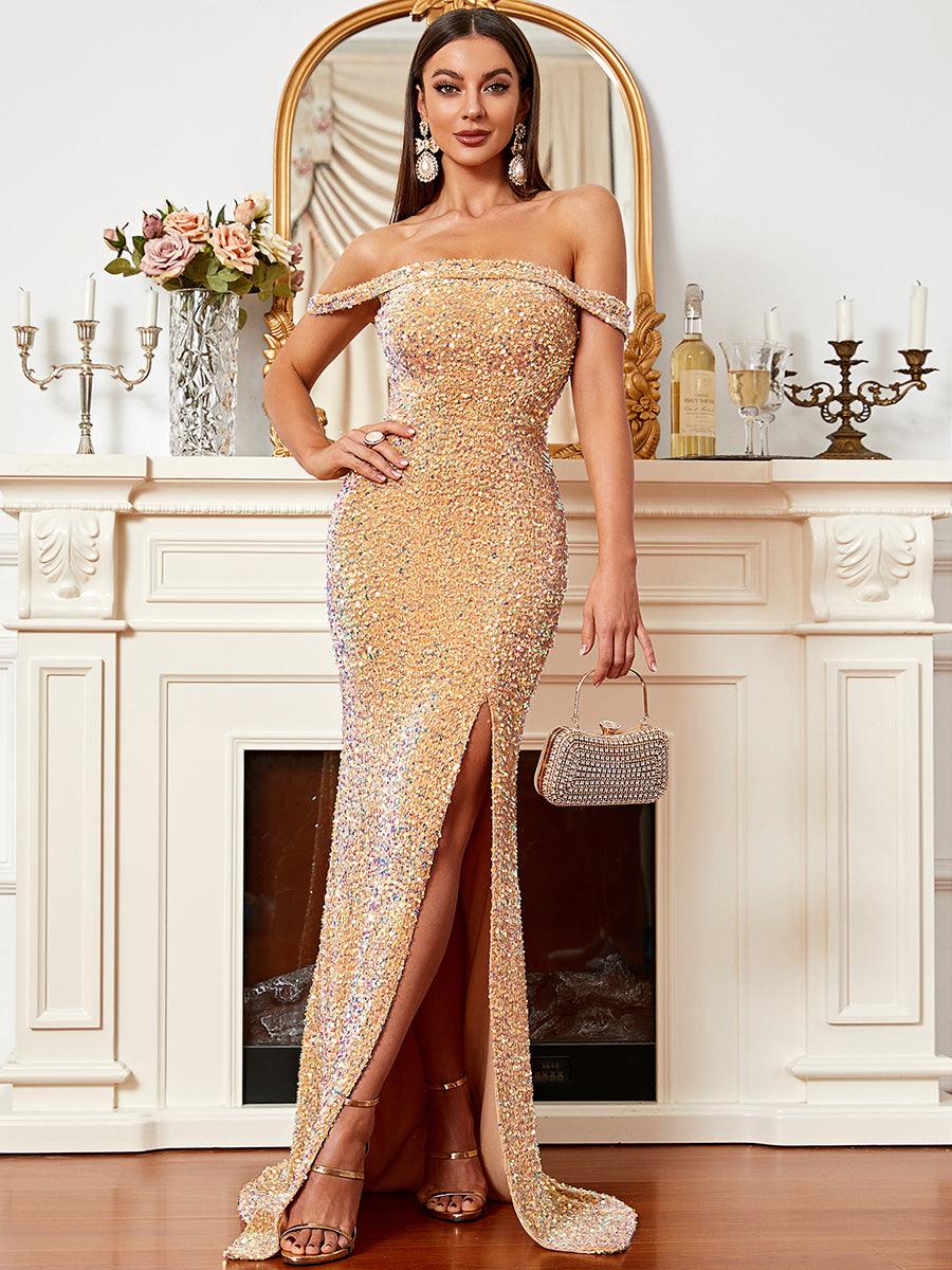 Off Shoulder High Split Prom Dress XH2015 - MISS ORD