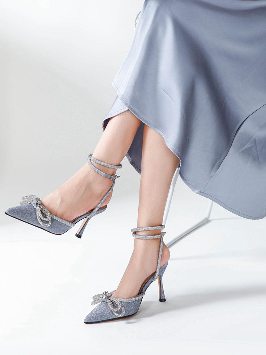 Rhinestone Bow Head Wrapped High Heels MHE1076 - MISS ORD