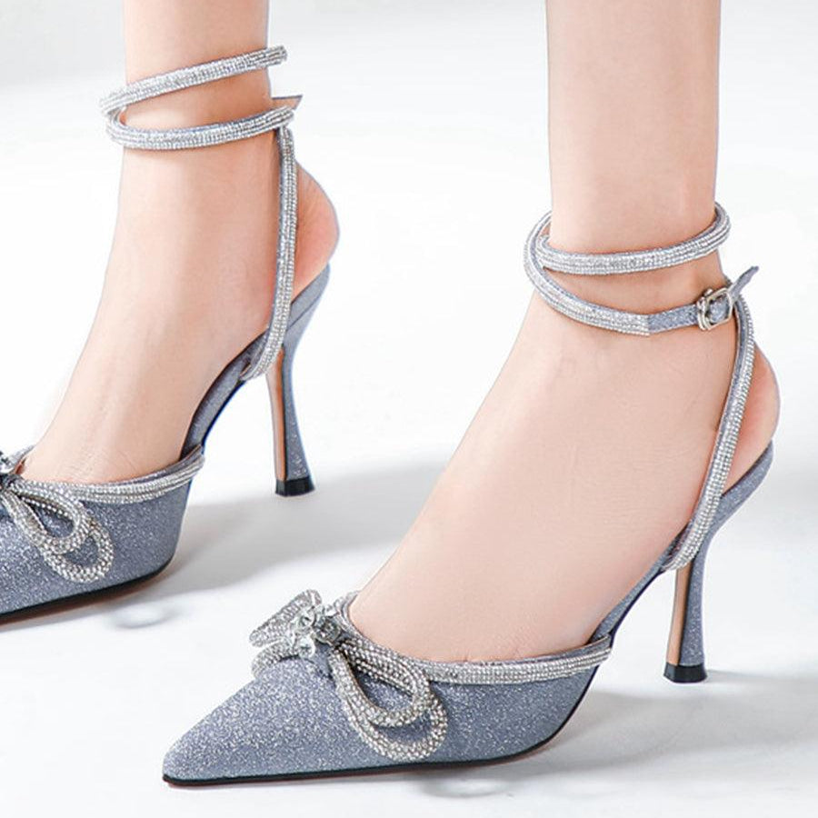 Rhinestone Bow Head Wrapped High Heels MHE1076 - MISS ORD