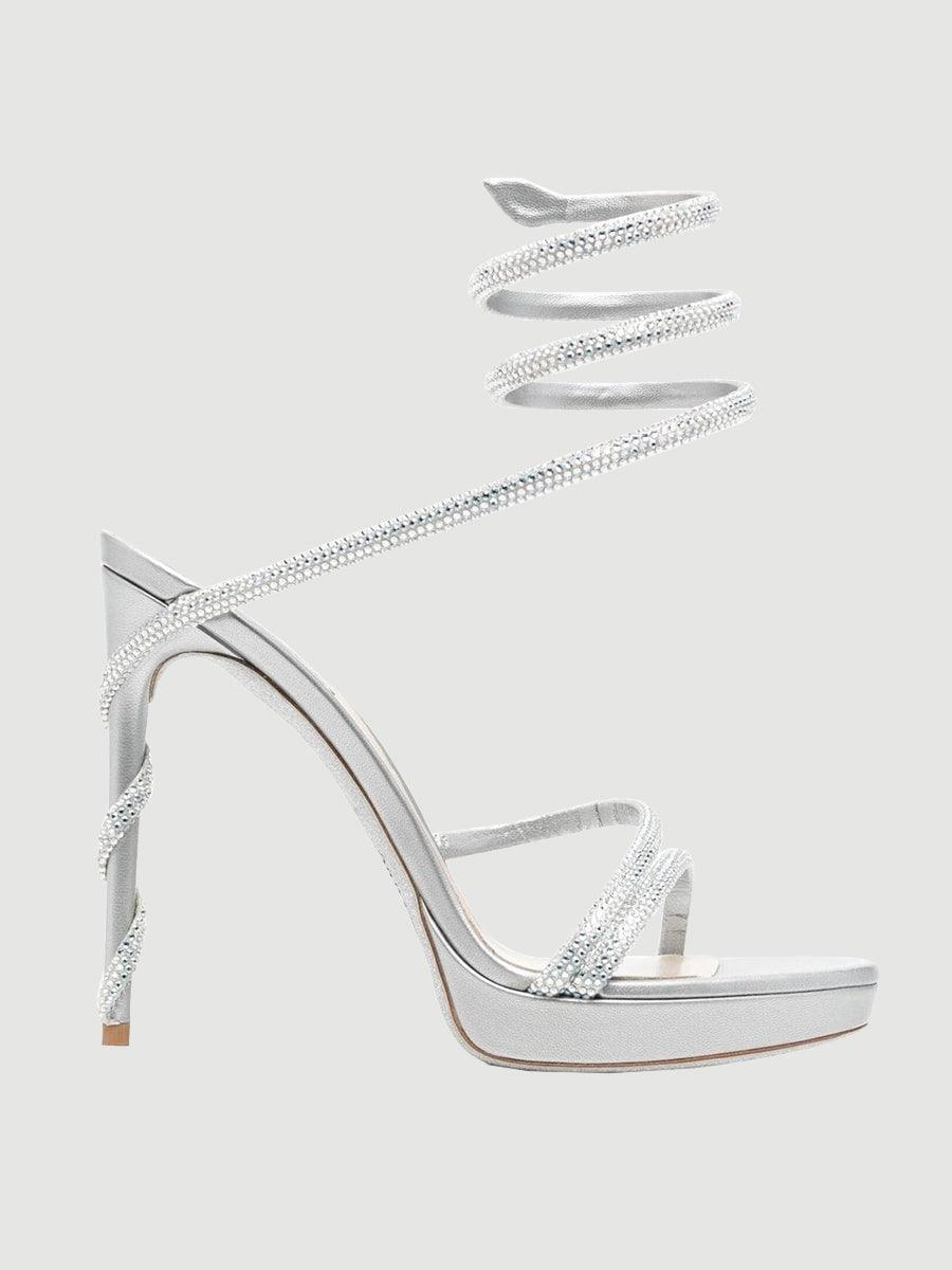 Rhinestone Snake Wrap Open-toe High Heels MHE1077 - MISS ORD