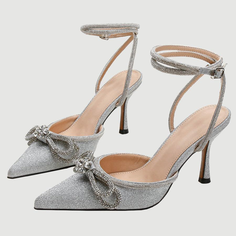 Rhinestone Bow Head Wrapped High Heels MHE1076 - MISS ORD