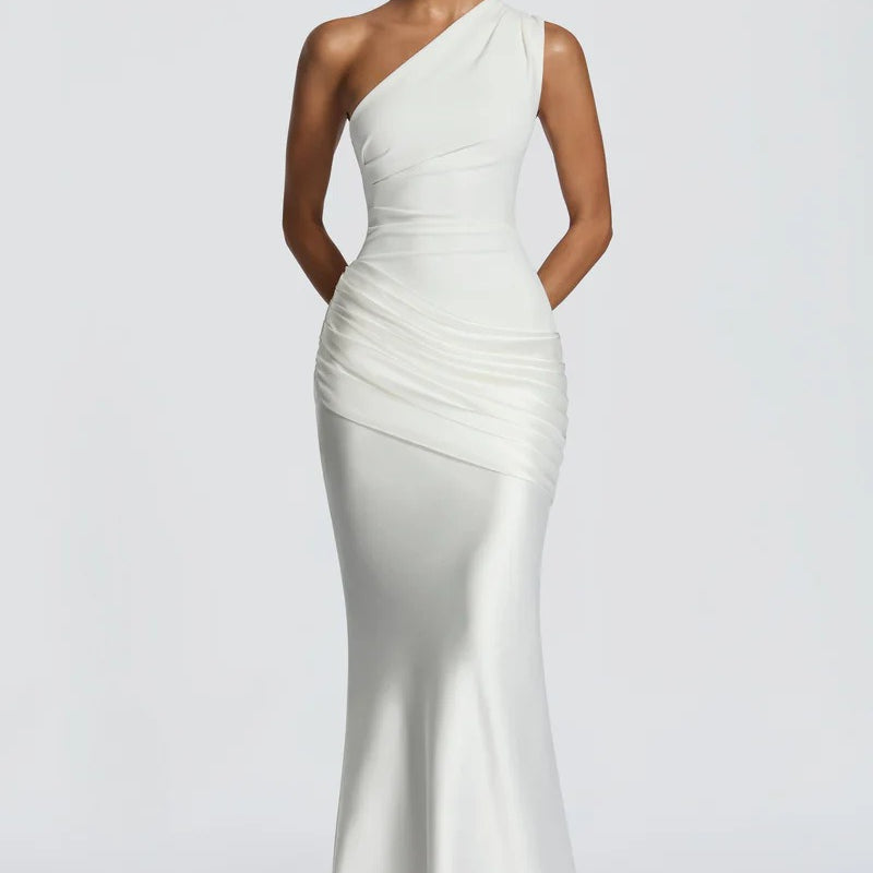 One Shoulder Ruched Maxi Evening Dress