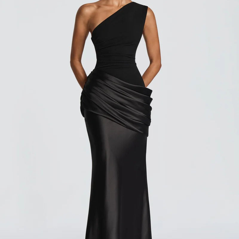 One Shoulder Ruched Maxi Evening Dress