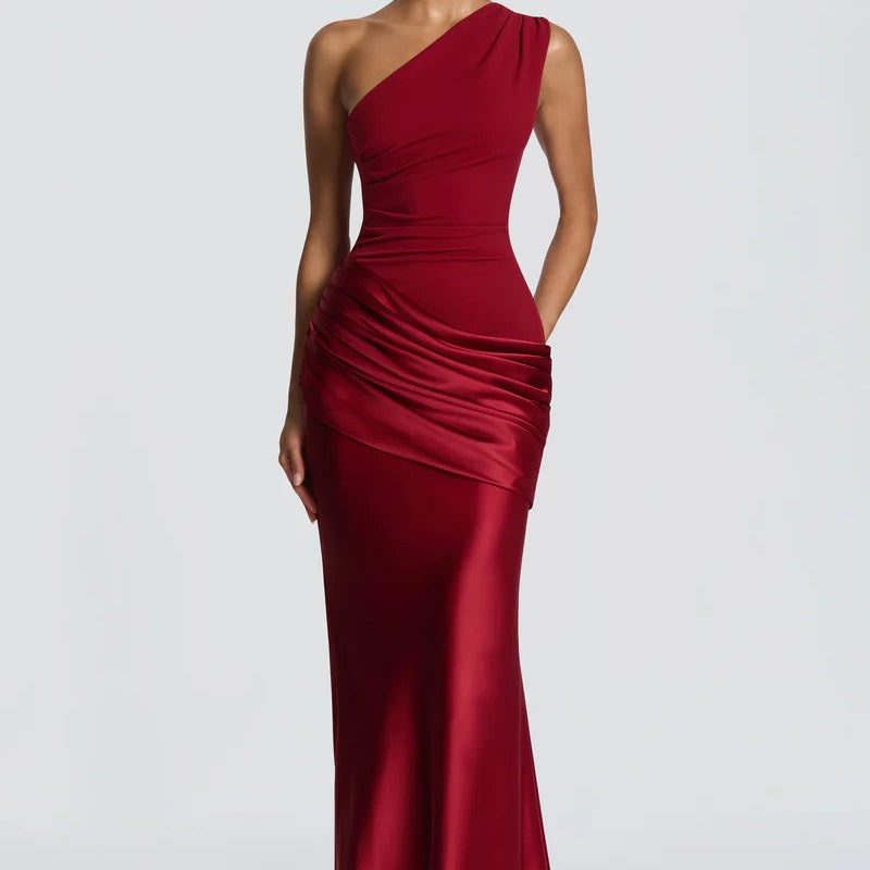 One Shoulder Ruched Maxi Evening Dress