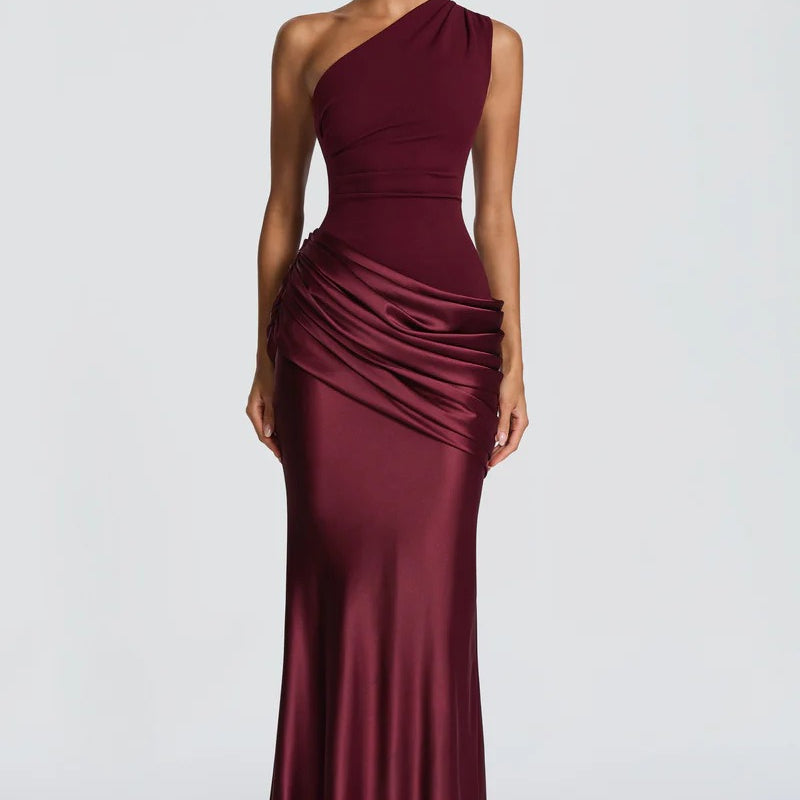 One Shoulder Ruched Maxi Evening Dress