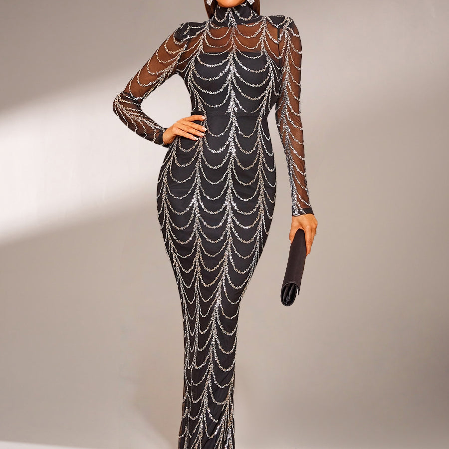 See-through Ripple Cocktail Dress M0032