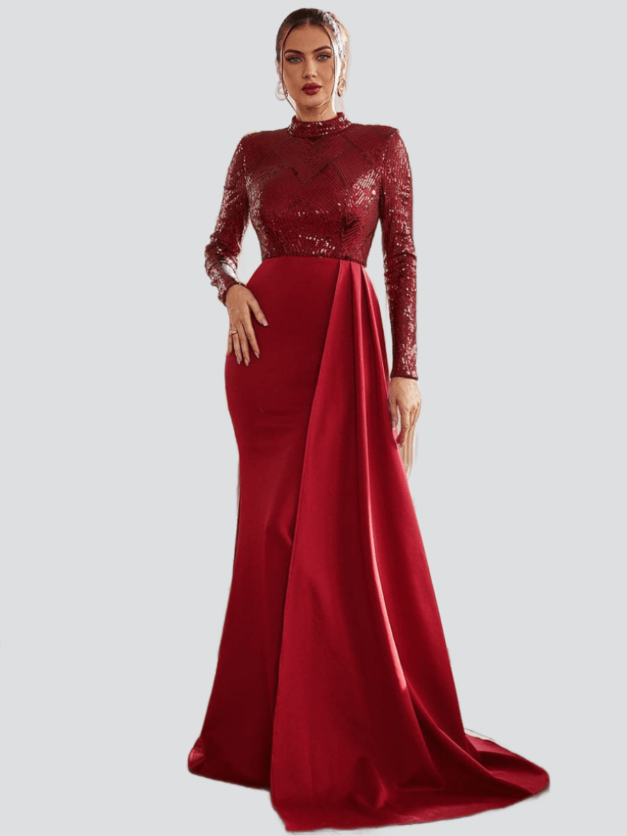 Draping Long Sleeve Sequin Formal Dress M02153 - MISS ORD
