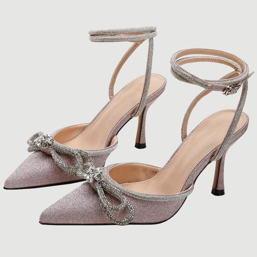 Rhinestone Bow Head Wrapped High Heels MHE1076 - MISS ORD