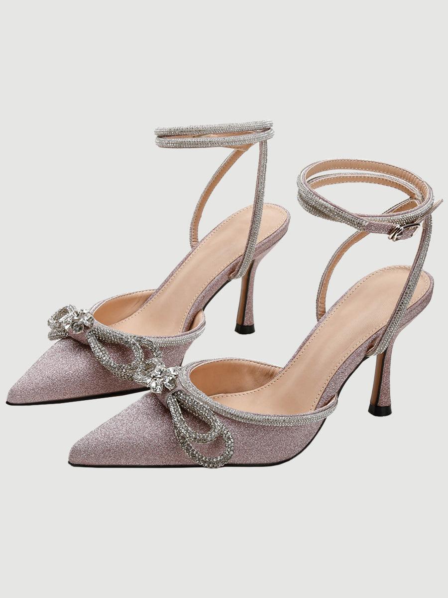 Rhinestone Bow Head Wrapped High Heels MHE1076 - MISS ORD
