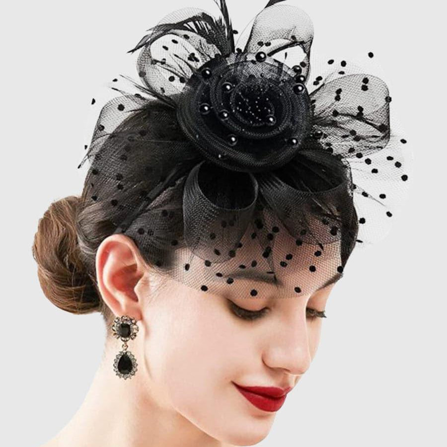 Fancy Net Yarn With Feather Bead Tea Party Hats MTS0010 - MISS ORD