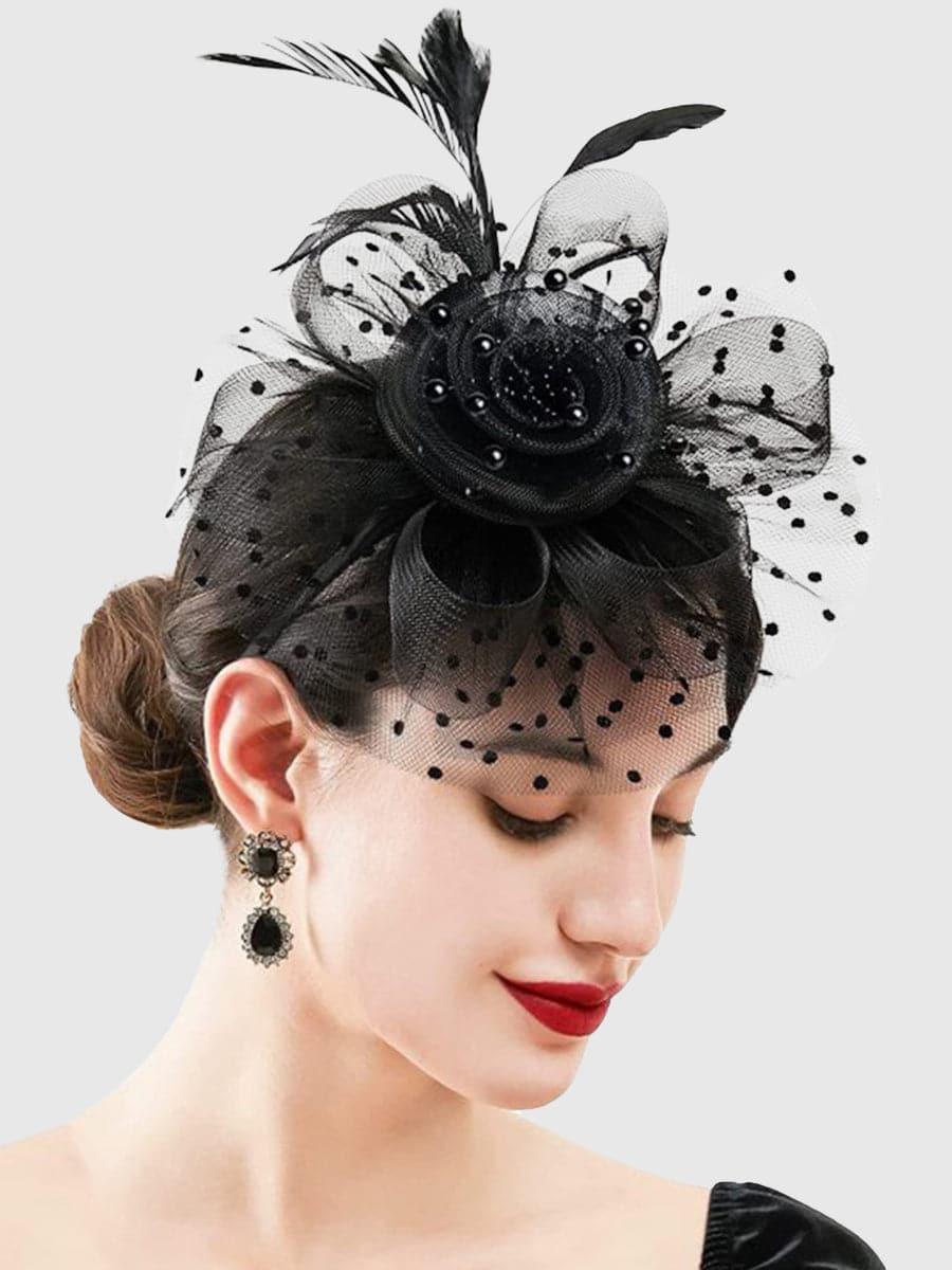 Fancy Net Yarn With Feather Bead Tea Party Hats MTS0010 - MISS ORD