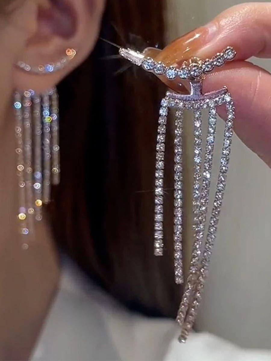 Missord S925 Silver Needle Inlay Stone Tassel Earrings MSE101071 - MISS ORD