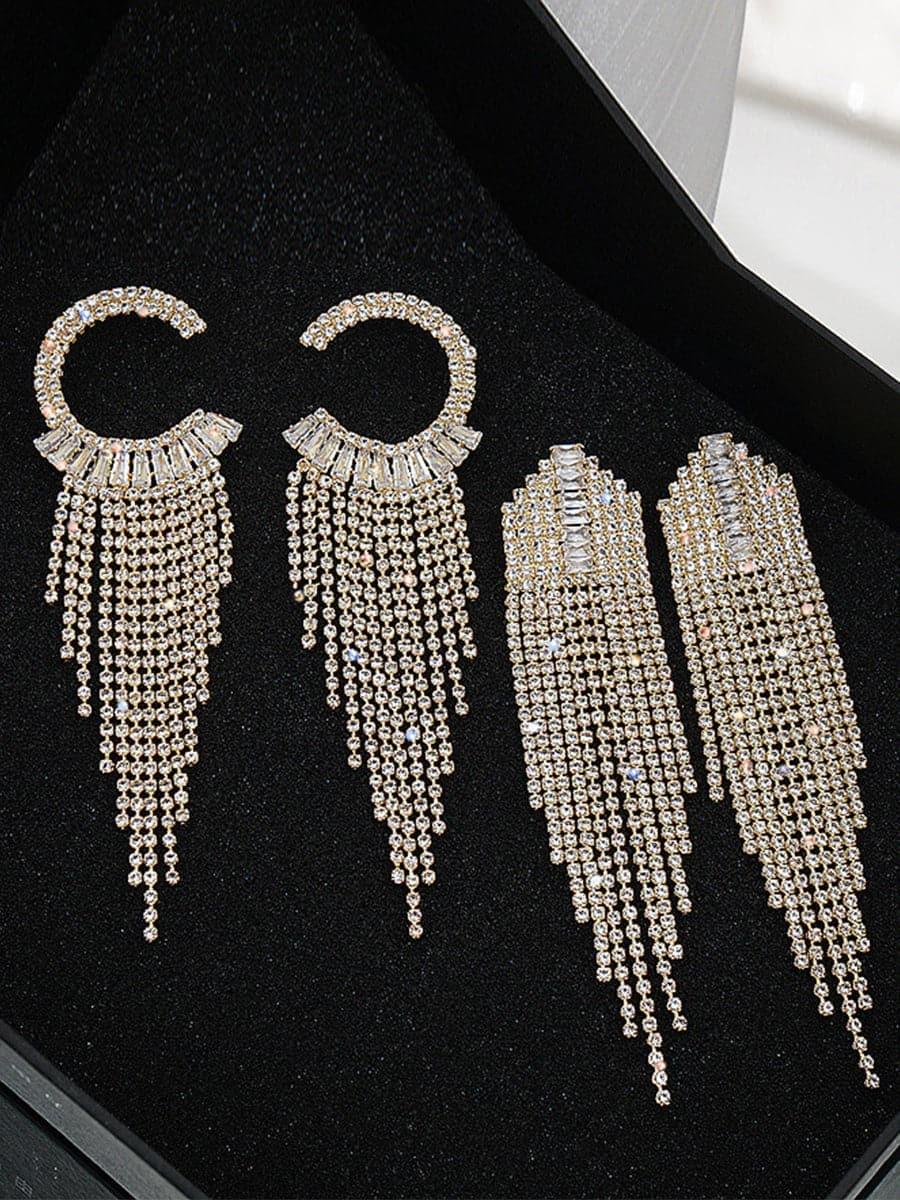Rhinestone Sparkling Tassel Zircon Earrings MSE101046 - MISS ORD