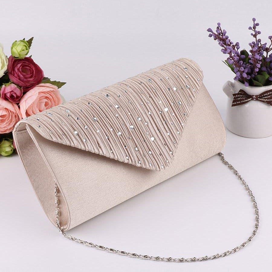 Ruched Inlay Rhinestone Clutch Bags MNBF052 - MISS ORD
