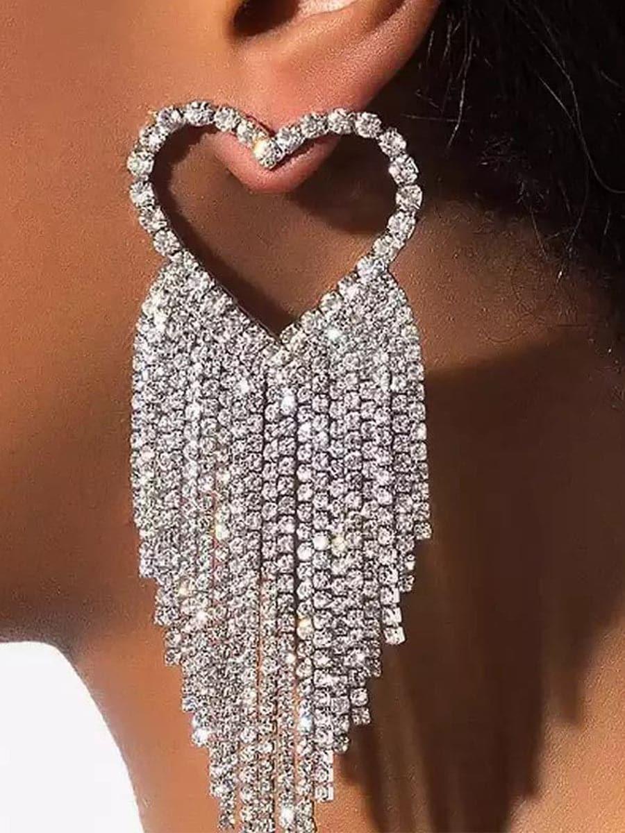 Heart Inlay Stone Tassel Earrings MSE101047 - MISS ORD