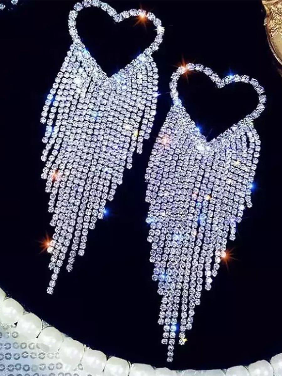 Heart Inlay Stone Tassel Earrings MSE101047 - MISS ORD