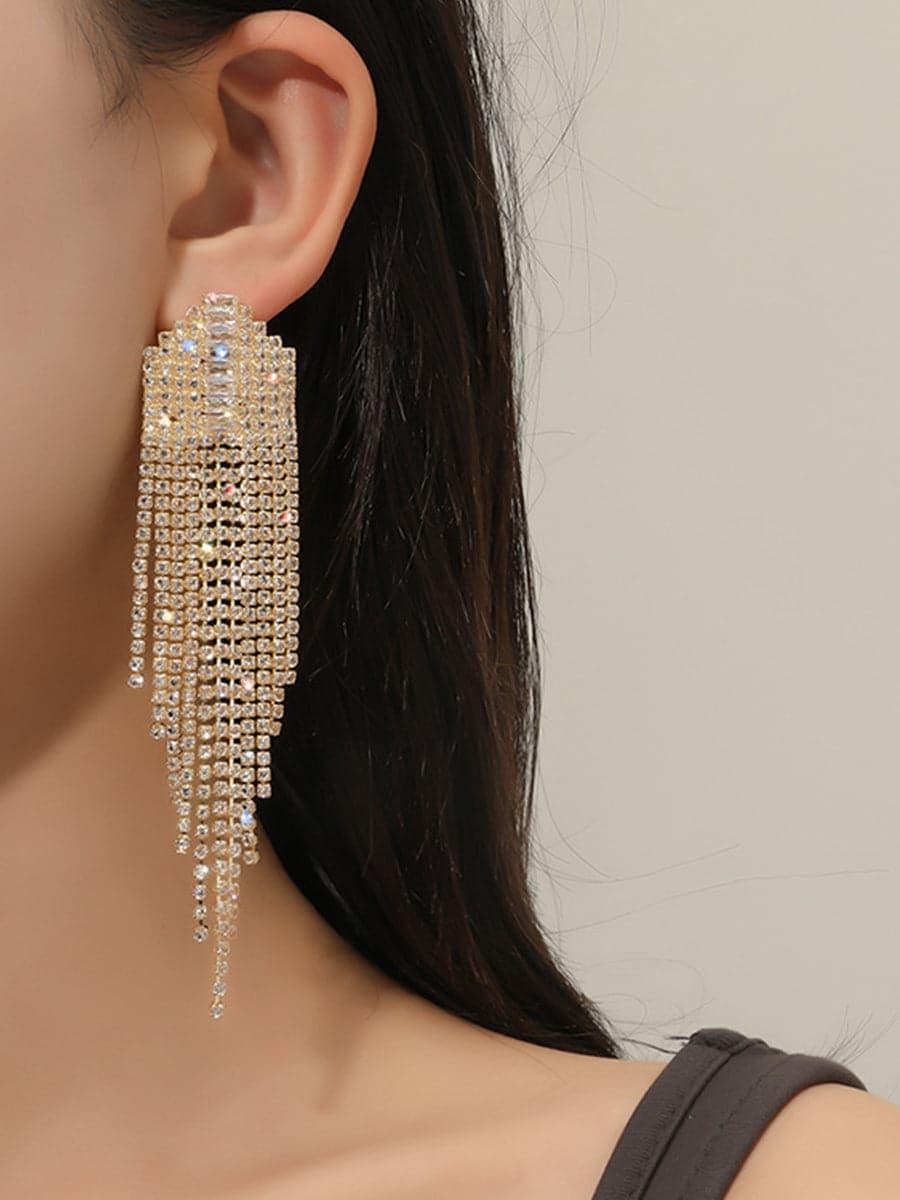 Rhinestone Sparkling Tassel Zircon Earrings MSE101046 - MISS ORD