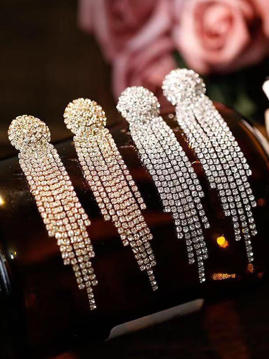 Missord Metal Inlay Rhinestone Tassel Earrings MSE101074 - MISS ORD