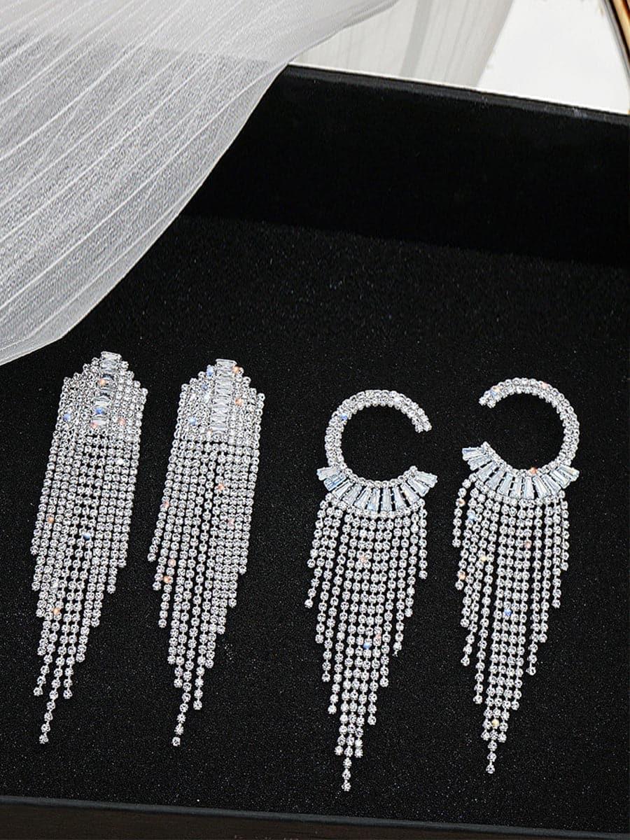 Rhinestone Sparkling Tassel Zircon Earrings MSE101046 - MISS ORD