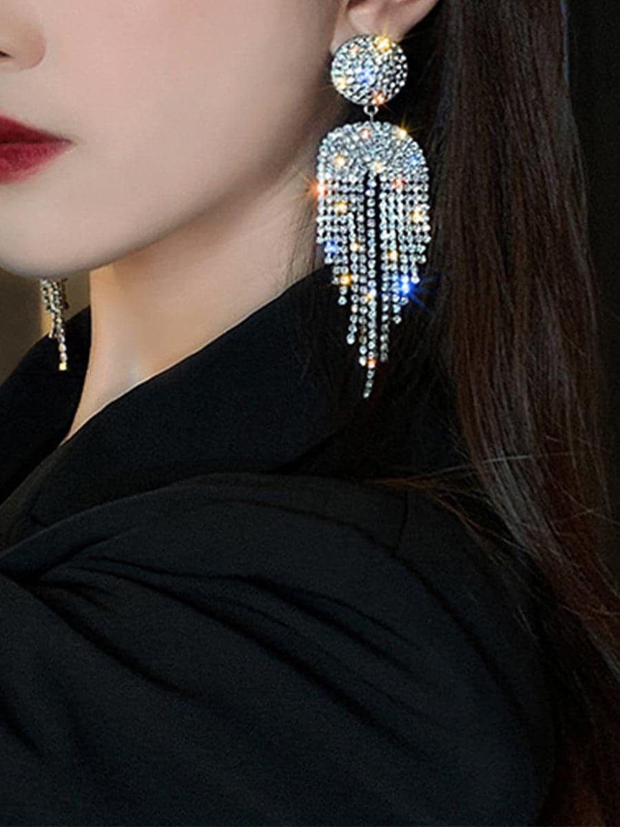 Tassel Inlay Stone Long Drop Earrings MSE101021 - MISS ORD