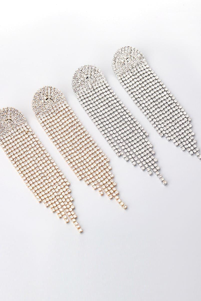 Chain Alloy Inlay Stone Long Tassel Earrings MSE101023 - MISS ORD