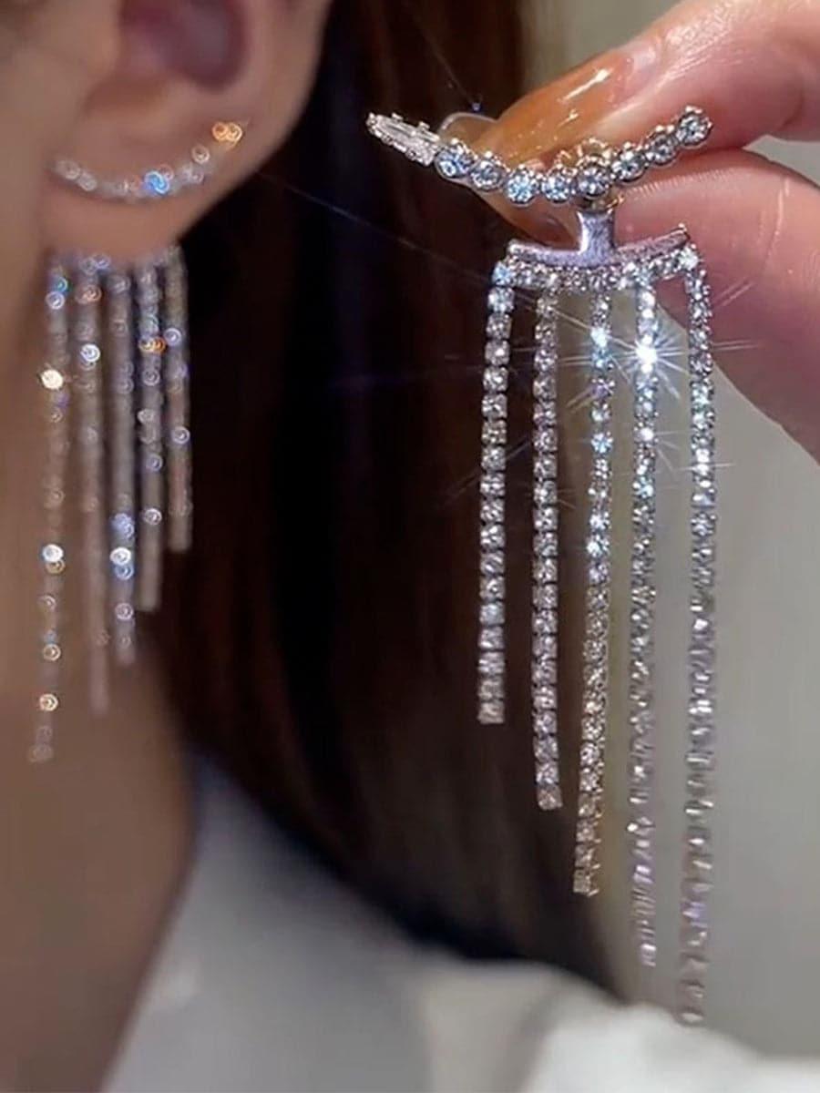 Missord S925 Silver Needle Inlay Stone Tassel Earrings MSE101071 - MISS ORD