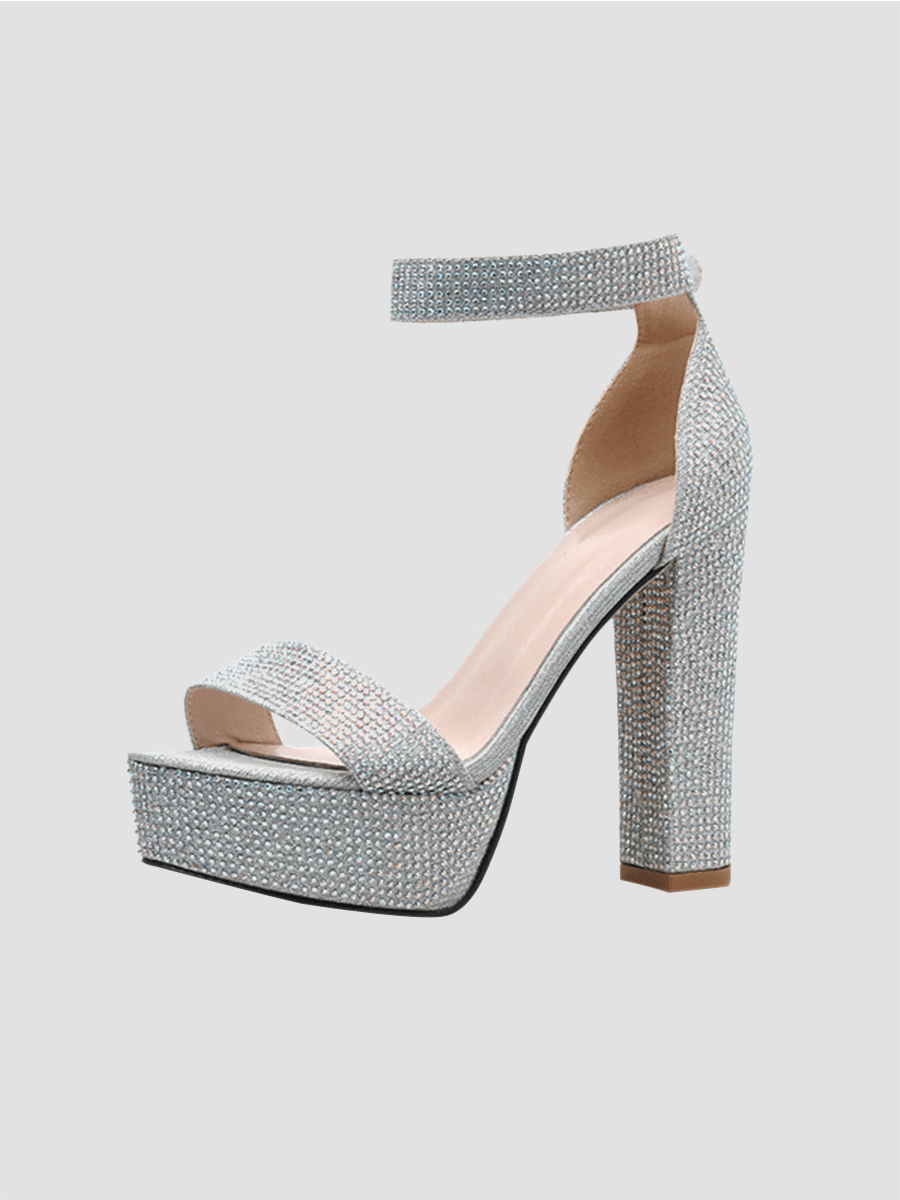 Inlay Rhinestone Thick High Heel Sandals MHE1031 - MISS ORD