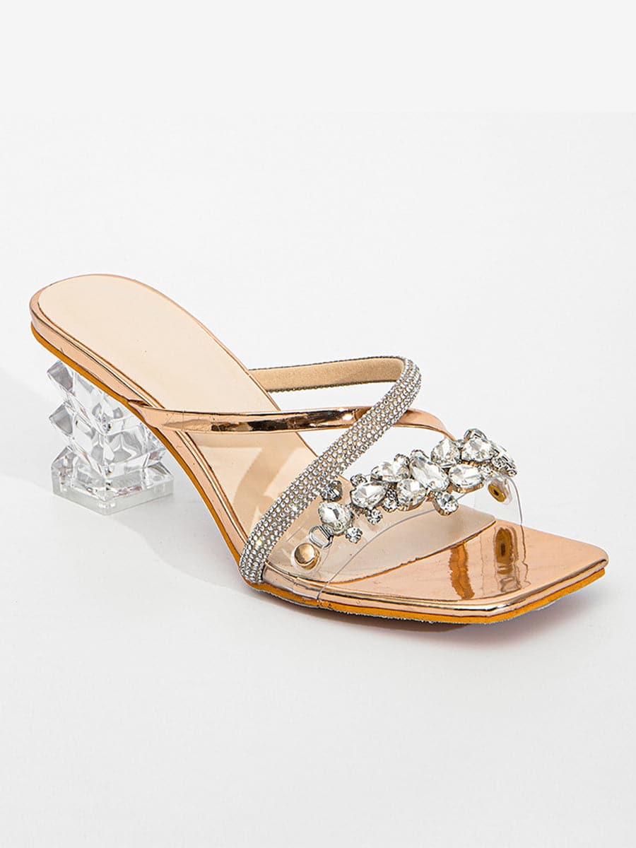 Inlay Stone Square Head Crystal Thick Homecoming Heels MHE1046 - MISS ORD