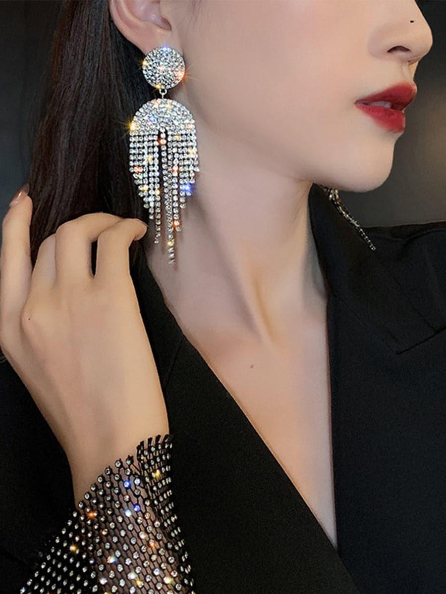 Tassel Inlay Stone Long Drop Earrings MSE101021 - MISS ORD