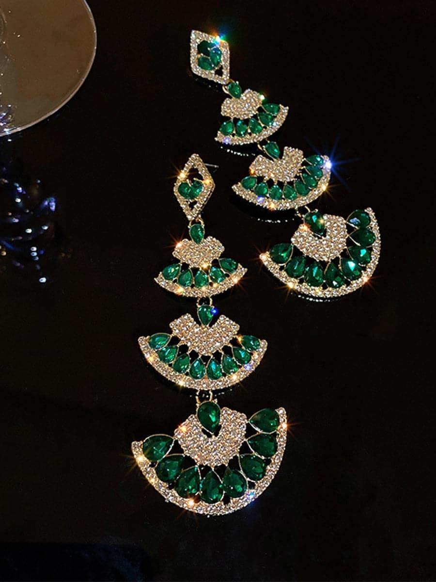 925 Silver Pin Stone Fan Earrings MSE100704 - MISS ORD