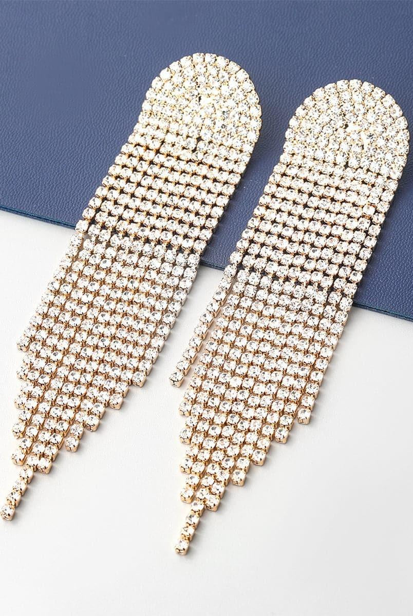 Chain Alloy Inlay Stone Long Tassel Earrings MSE101023 - MISS ORD