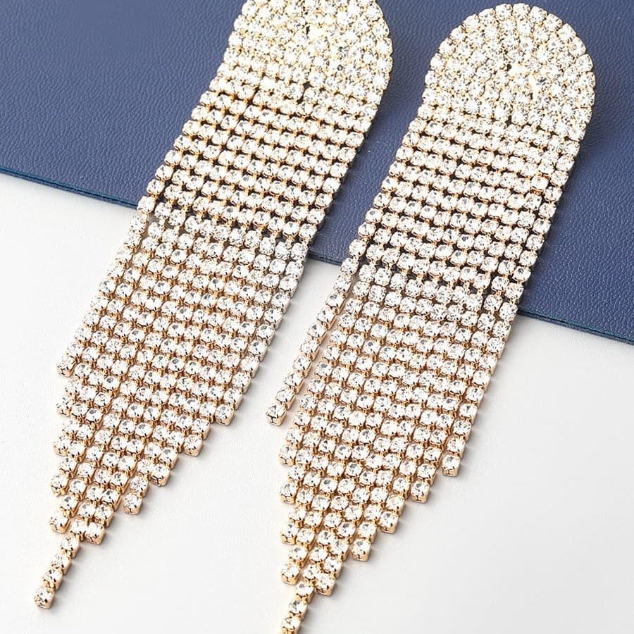 Chain Alloy Inlay Stone Long Tassel Earrings MSE101023 - MISS ORD
