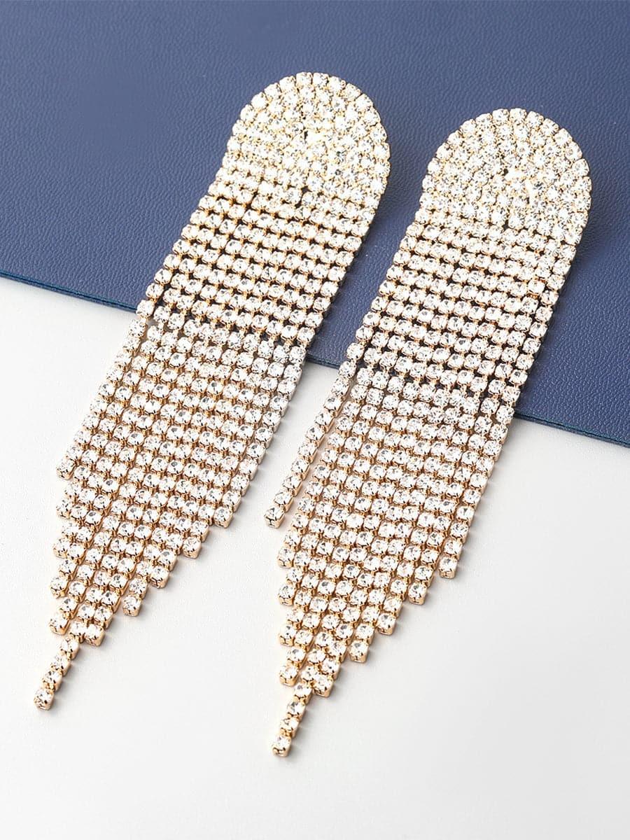 Chain Alloy Inlay Stone Long Tassel Earrings MSE101023 - MISS ORD