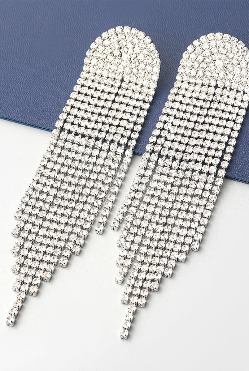 Chain Alloy Inlay Stone Long Tassel Earrings MSE101023 - MISS ORD