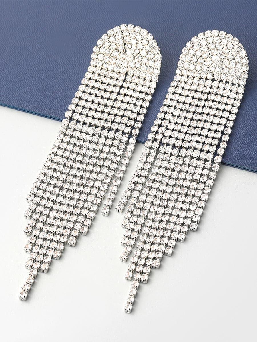 Chain Alloy Inlay Stone Long Tassel Earrings MSE101023 - MISS ORD