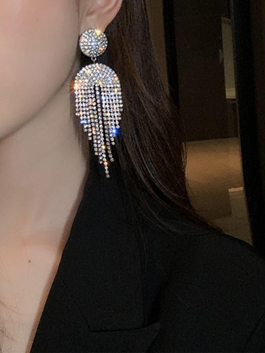 Tassel Inlay Stone Long Drop Earrings MSE101021 - MISS ORD
