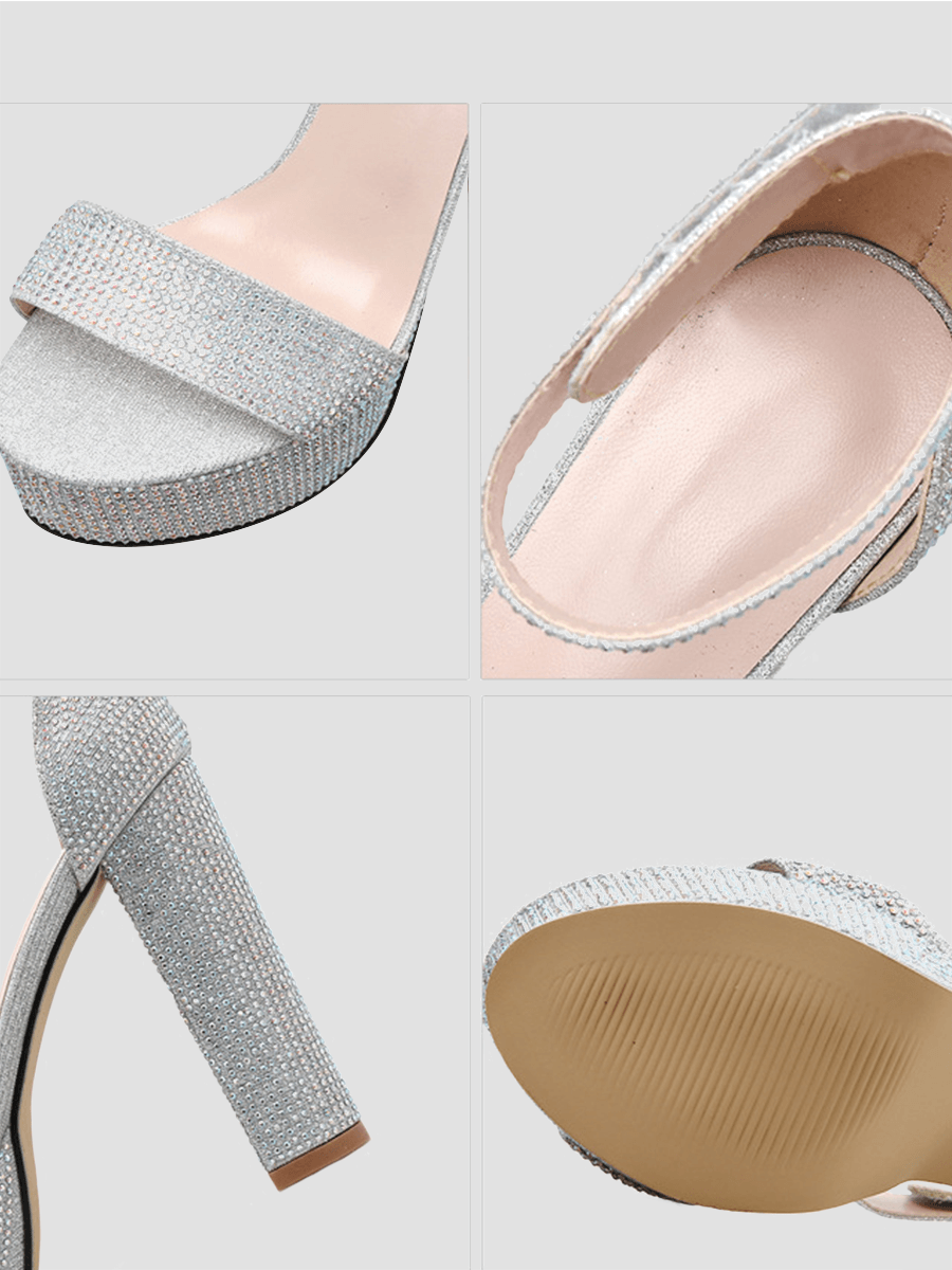 Inlay Rhinestone Thick High Heel Sandals MHE1031 - MISS ORD
