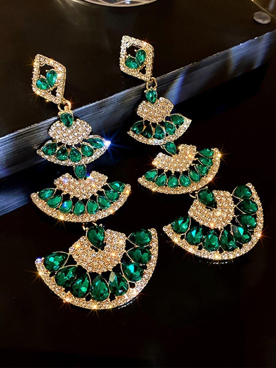 925 Silver Pin Stone Fan Earrings MSE100704 - MISS ORD