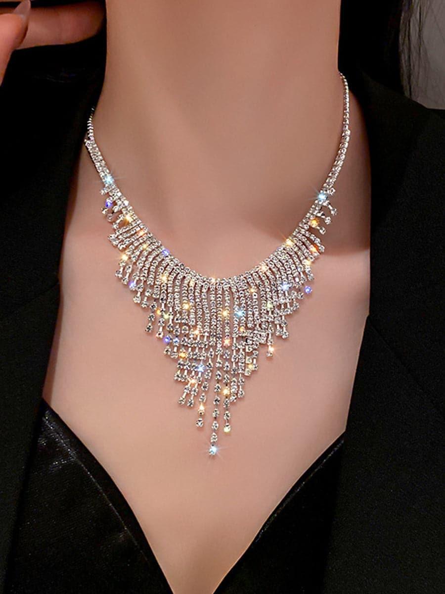 Inlay Stone Tassel Necklace MSE101007 - MISS ORD