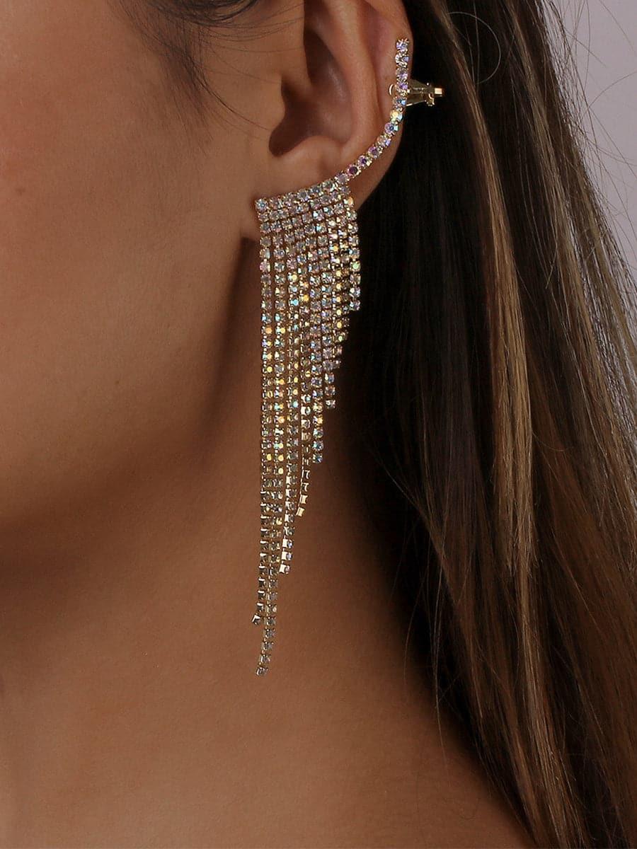 Zinc Alloy Rhinestones Tassel Earrings MSE101045 - MISS ORD