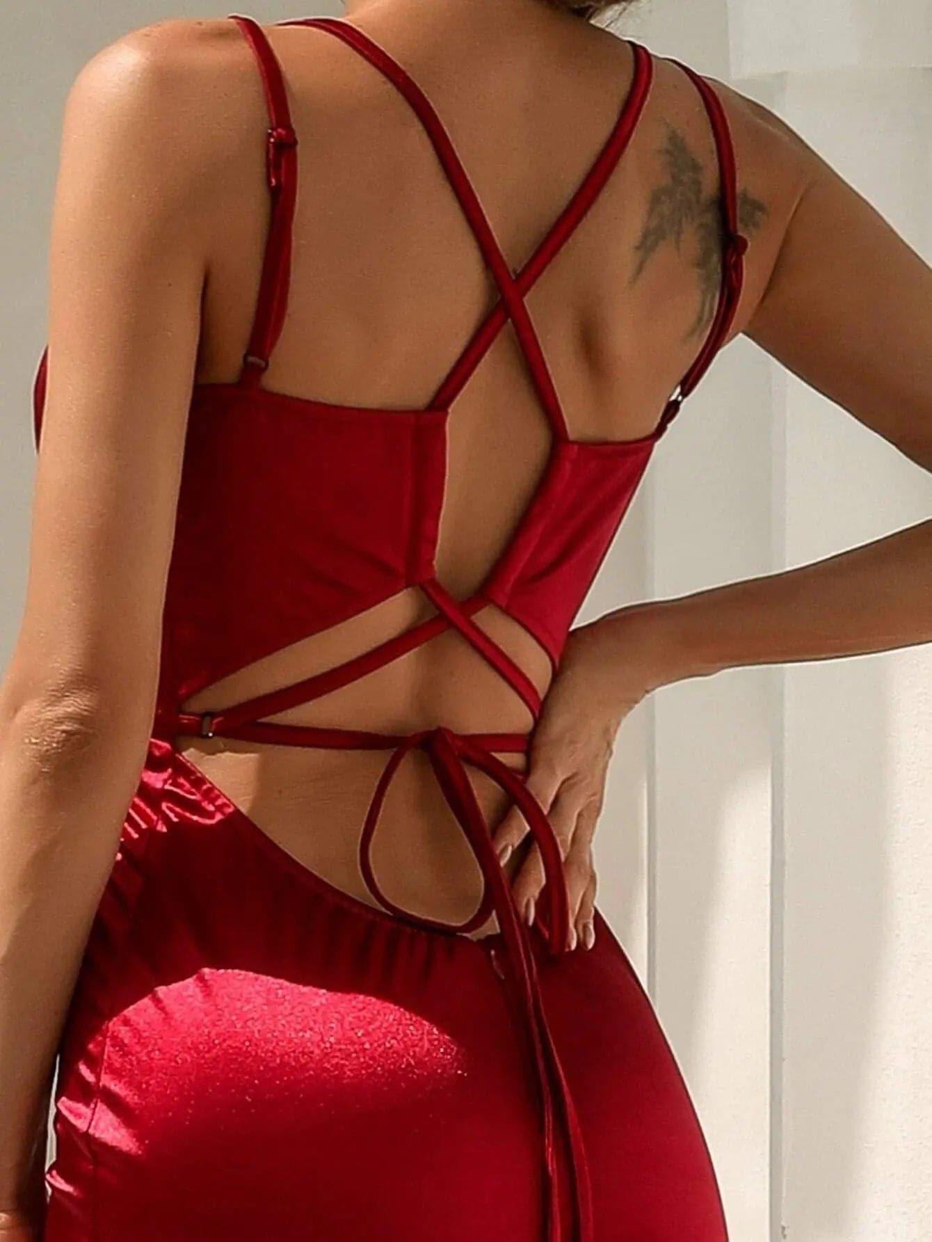 Lace Up Mermaid Satin Dress M01077 - MISS ORD