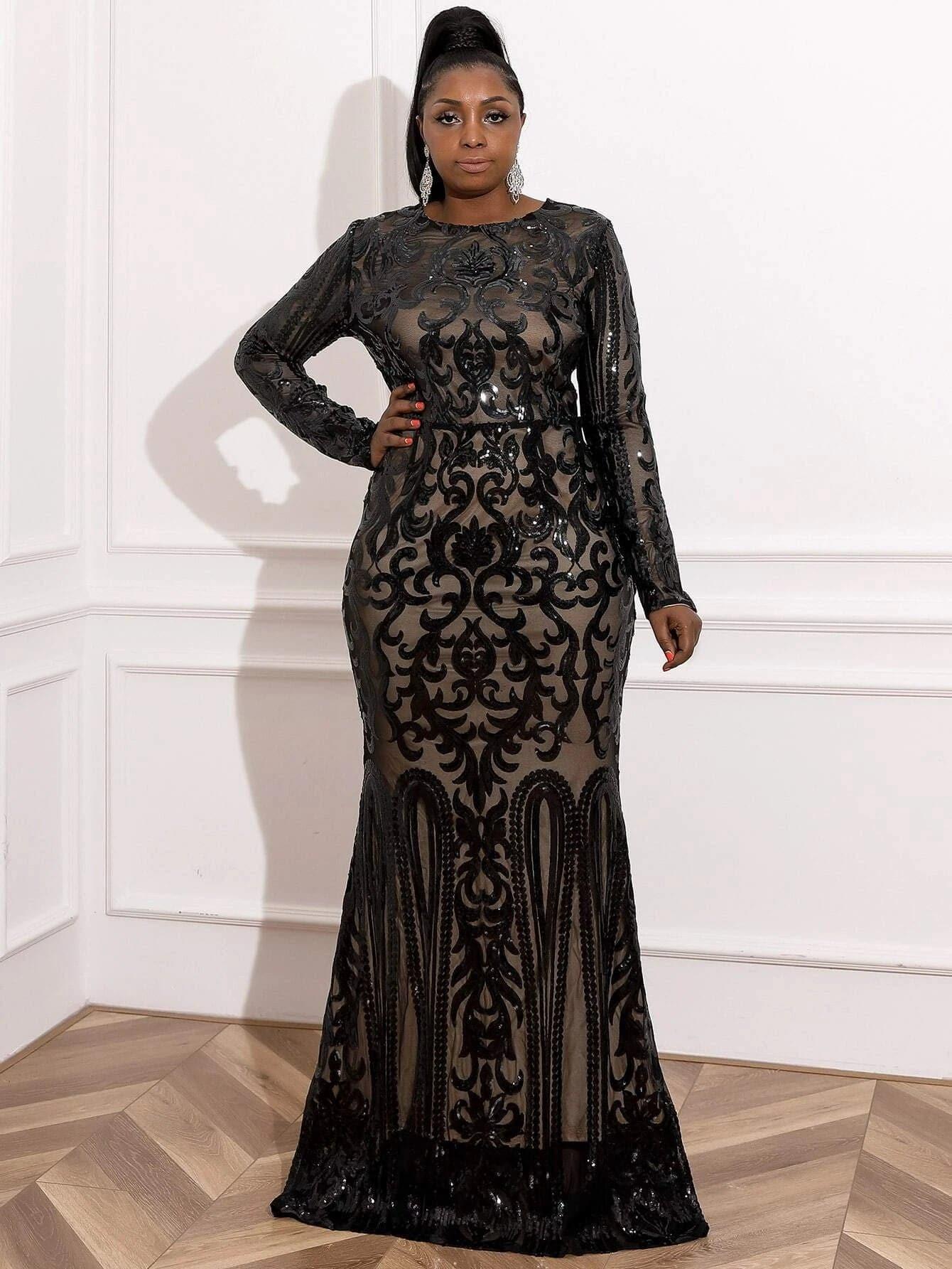 Plus Mermaid Hem Sequin Prom Dress P0017 - MISS ORD