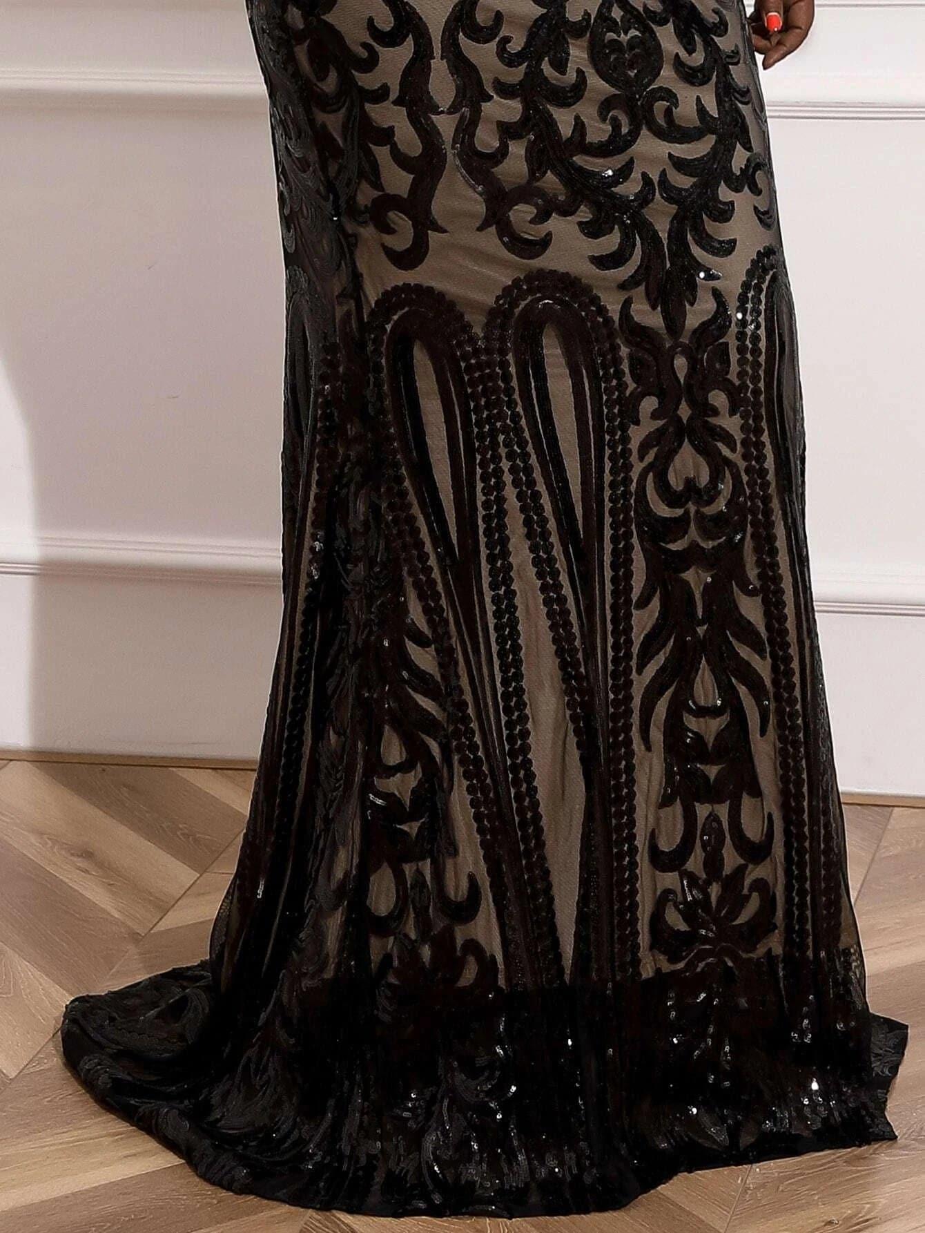 Plus Mermaid Hem Sequin Prom Dress P0017 - MISS ORD